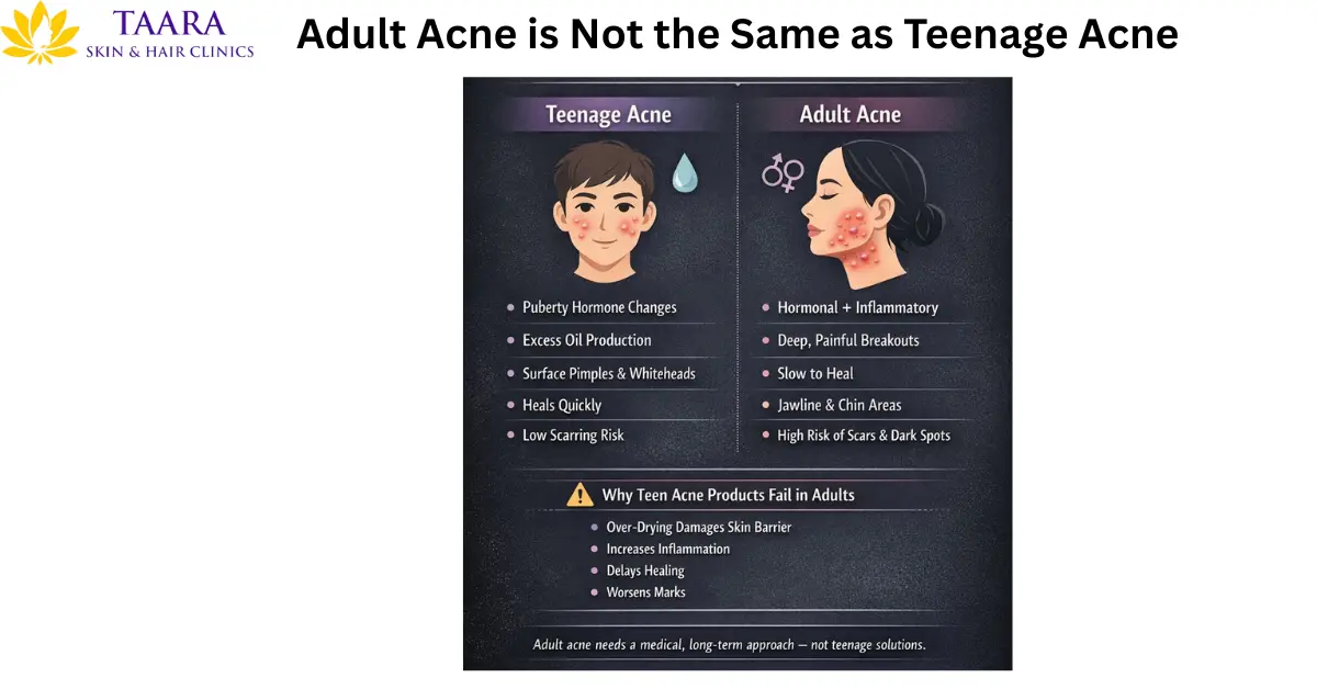 Adult acne is not the same as teenage acne