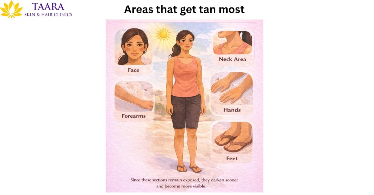 Areas that get tan most