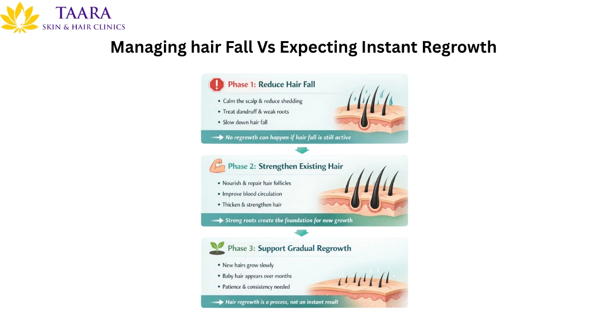 Managing hair Fall Vs Expecting Instant Regrowth